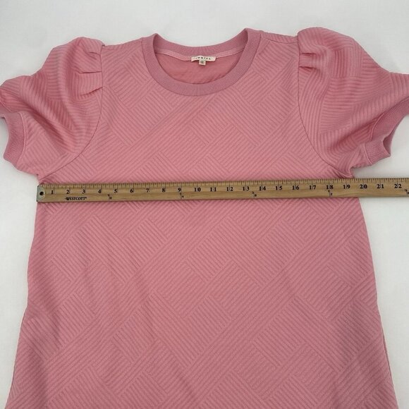 Jodifl Women’s Size M Pink Textured Dress Pockets Short Sleeve Preppy - Picture 5 of 11